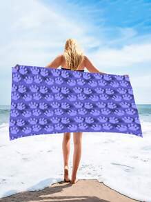 1條通風超大沙灘毛巾,柔軟輕便快速乾燥浴巾,印有爪印圖案,超級吸水毛巾 - 彩色 - 查看 1