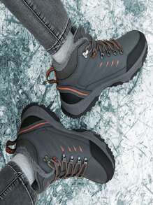 男士冬季保暖保暖内衬加厚防滑雪地靴，适合跑步、登山和徒步旅行等户外运动 - 深灰色 - 查看 4
