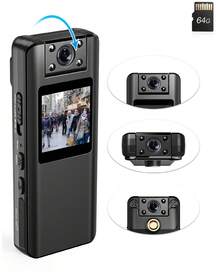 BOBLOV A22 64/32GB Body Camera, 2200mAh Battery for 10 Hours Recording,180° Rotatable Lens, 1080P BodyCam with OLED Screen to Playback, Camcorder with Audio for Walking, Delivery, Daily Proof (64GB) - 黑色 - 查看 1