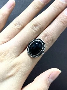 Boho Tối Đen Nhẫn Quá quắt Tròn Mã não đá Ngày kỷ niệm Quà sinh nhật Cho Nữ Sang trọng Đồ trang sức Đối với Tối Buổi tiệc - màu đen - Xem 3