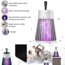 Mata Mosca Repelente Elétrico Mosquiteiro Luminária LED Mata Mosquito Moscas Insetos - Branco - Visão 8