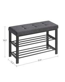 SONGMICS Shoe Bench, 3-Tier Shoe Rack For Entryway, Storage Organizer With Foam Padded Seat, Linen, Metal Frame, For Living Room, Hallway, 12.2 X 31.9 X 19.3 Inches - màu đen - Xem 2