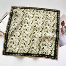 1pc House, Tree, Flower Pattern Square Scarf For Women, 65×65cm Thin Herringbone Velvet Neckwear - Green - View 2