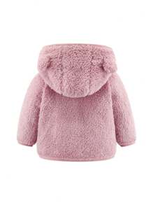 1pc Baby Girls' Casual Cute Furry Warm Hooded Coat, Pink, Fall/winter - Pink - View 2
