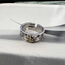 1pc Vintage Silver-color Victory Light Hip Hop Open Ring, Unisex Couple Band Ring - Antique Silver - View 4