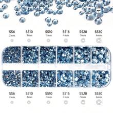 藍色2960顆扁背水晶鑲嵌鑽石，5種尺寸（2-6mm）-包括手工藝品，修指甲，衣服，鞋子，手提包和DIY製作的指甲飾品，指甲寶石，指甲用品 - 藍色 - 查看 2