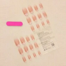 24入組歐美風格白邊法式指甲贴片+啫喱+指甲檔套組 - 白色 - 查看 2