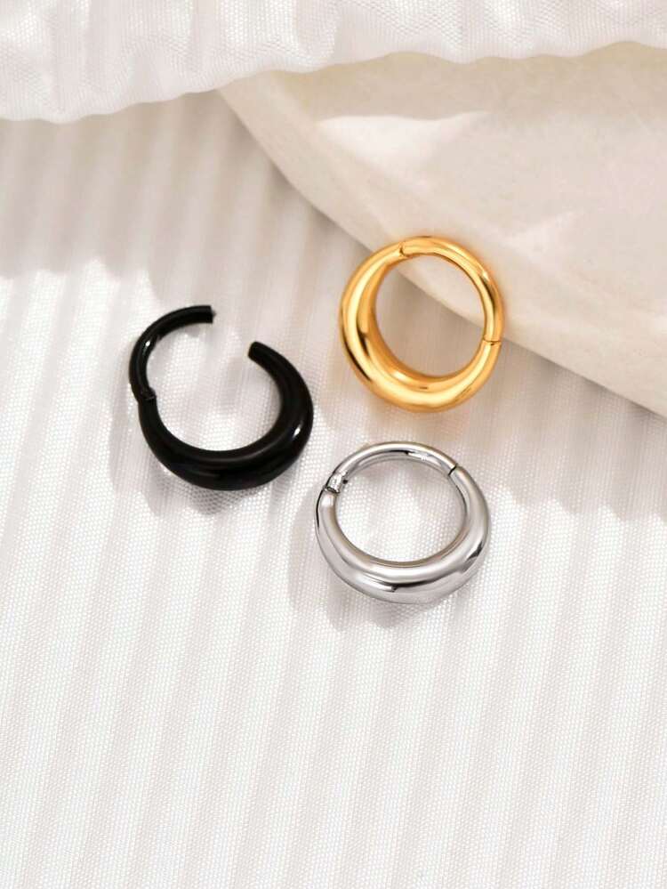 1 件装不锈钢光滑 O 形无缝鼻环，银色，黑色，18K 镀金，男女通用鼻中隔矫正器 - 圓形 - 查看 3