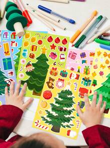 6 Sheets/Pack Christmas Tree Sticker Party Diy Christmas Tree Puzzle Stickers - Multicolor - View 1
