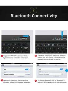 彩色無線鍵盤，適用於三星iPad小米華為平板電腦，支援IOS、Android及Windows系統，無線鍵盤 - 黑色 - 查看 6