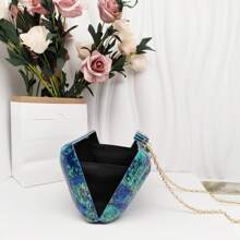 跨境時尚多彩珍珠母貝亞克力手拿包,具歐美風格派對手提袋,內襯亞麻大箱型手拿包 - 藍色 - 查看 6