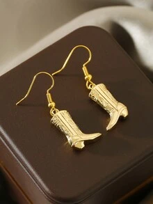 2pcs Fashionable And Personalized High Heel Shoe Dangle Earrings For Women - Yellow Gold - View 3