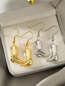 2pcs Fashionable And Personalized High Heel Shoe Dangle Earrings For Women - Yellow Gold - View 2