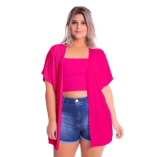 Plus Size Cardigans - Màu Hồng Tươi - Xem 1