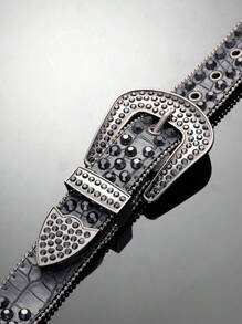 1 件装黑色多巴胺重工业西式男士腰带镶水钻 适合男朋友礼物街头万圣节 - 黑色 - 查看 6