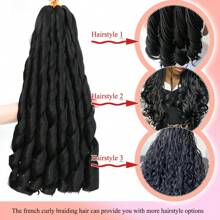 24英寸8束卷鬆波紋式法式辮髮,自然黑色牛奶捲曲鬆散、蓬鬆的辮髮,預拉直的法式卷曲髮,合成髮,可用於女神辮髮