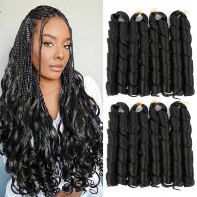 24 inch 8 pack french curl braiding hair Natural Black Yaki Curly loose wavy bouncy braiding hair Pre Stretched french curly braiding hair French curls Synthetic Hair for goddess braids
