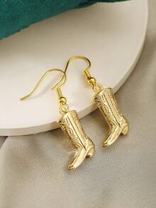 2pcs Fashionable And Personalized High Heel Shoe Dangle Earrings For Women - Yellow Gold - View 4