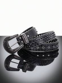 1 件装黑色多巴胺重工业西式男士腰带镶水钻 适合男朋友礼物街头万圣节 - 黑色 - 查看 4