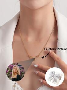 1pc Custom Romantic Deer Antler Picture Projection Necklace, Personalized Photo Pendant Necklace, Projection Jewelry Gifts For Women, Valentine's Day Gifts, Bridesmaid Gifts, Christmas Gifts, Mother's Day Gifts, Gifts For Her - Rose Gold - View 2