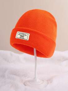 1 件儿童多色纯色户外防风舒适针织帽，适合日常穿着，秋冬季/四季 - 橘色 - 查看 1