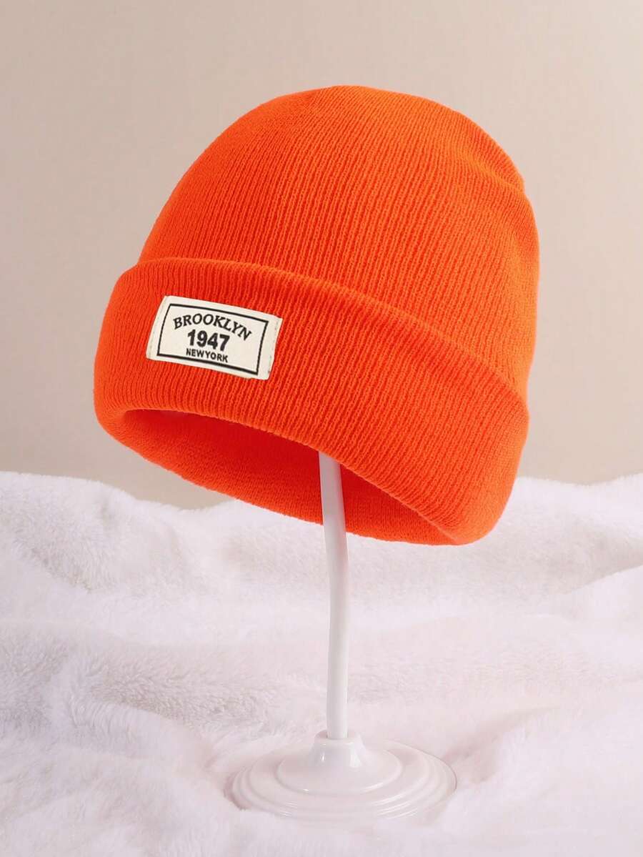 1 件儿童多色纯色户外防风舒适针织帽，适合日常穿着，秋冬季/四季 - 橘色 - 查看 1