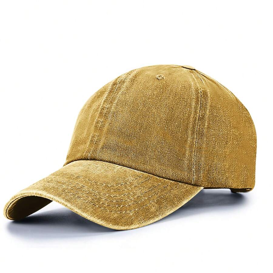 1pc Vintage Soft Washed Baseball Cap, Yellow - Yellow - View 1