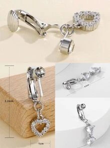 CIZME 1套裝的2女士們假肚臍環假肚臍指甲片夾在肚臍圓環銀 - 銀色 - 查看 5