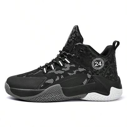 Men's High-Top Sneakers With Mesh & Leather Combination, Outdoor Basketball Shoes With Color Block Rubber Sole For Casual Wear Ideal With Hoodie