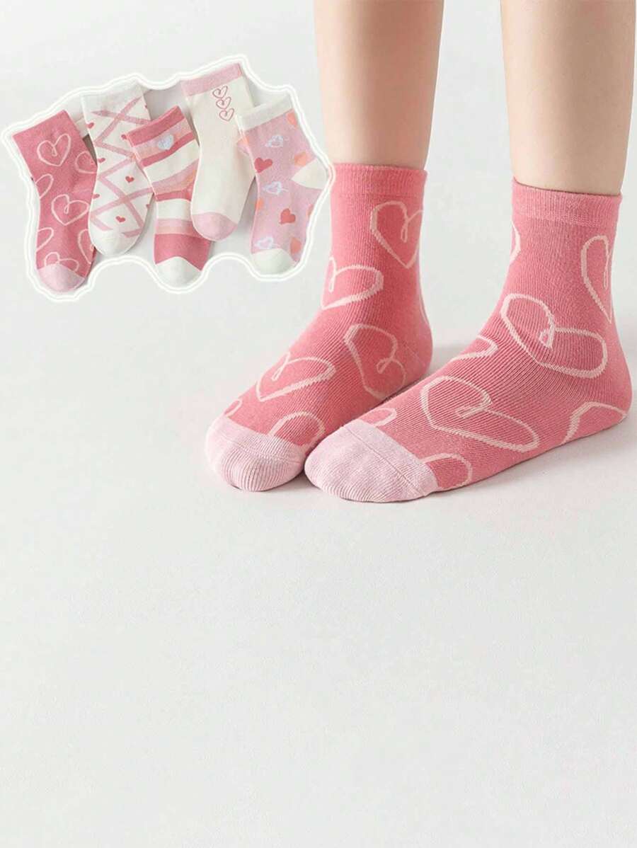 5雙冬季保暖可愛中筒襪,毛底襪,適用於秋冬季節的厚實嬰兒襪 - 彩色 - 查看 1