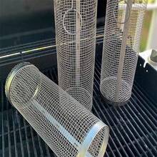 1pc BBQ Rolling Grill Basket, Stainless Steel Grilled Cage, Round BBQ Grill Mesh For Vegetable Fries Fish, Portable Barbecue Cooking Grill Net, Grilling Baskets For Outdoor Grilling, Outdoor Camping Grilling Rack, Camping Picnic Cookware - Silver - View 2
