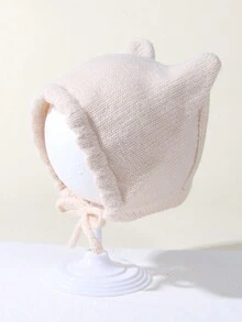 1 件純色嬰兒護耳針織帽 - 米色 - 查看 3
