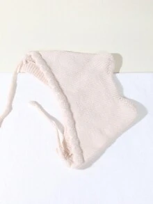 1 件純色嬰兒護耳針織帽 - 米色 - 查看 4