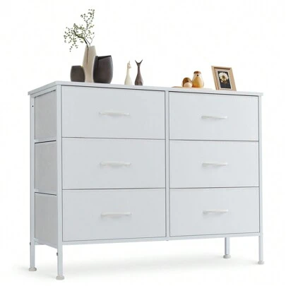  Sweetcrispy Dresser For Bedroom, 6 Drawers Dressers And Chests Of Drawers, TV Stand For Bedroom With Fabric Drawers, Kids Dresser Fabric Storage Dresser For Living Room