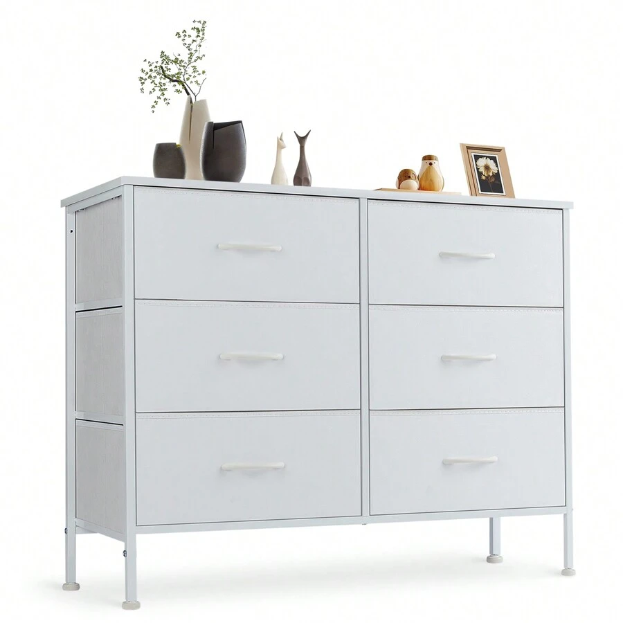 Sweetcrispy Dresser For Bedroom, 6 Drawers Dressers And Chests Of Drawers, TV Stand For Bedroom With Fabric Drawers, Kids Dresser Fabric Storage Dresser For Living Room - trắng - Xem 1