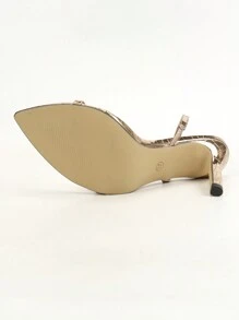 Women's Gold Pointy Toe High Heel Sandals With Metallic Texture Strap, Fashionable And Comfortable For Party