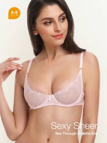 Wingslove Áo ngực ren xuyên thấu gợi cảm, có gọng, cúp nửa kín. - Màu Hồng baby - Xem 1