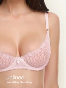 Wingslove Áo ngực ren xuyên thấu gợi cảm, có gọng, cúp nửa kín. - Màu Hồng baby - Xem 3