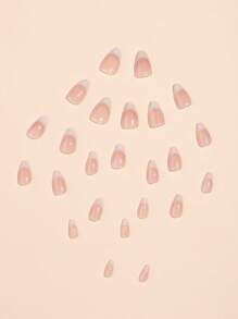 24 件短杏仁形法式粉紅白色漸層邊緣美甲技巧搭配 1 件指甲拋光塊和 1 件果凍貼紙 - 彩色 - 查看 4