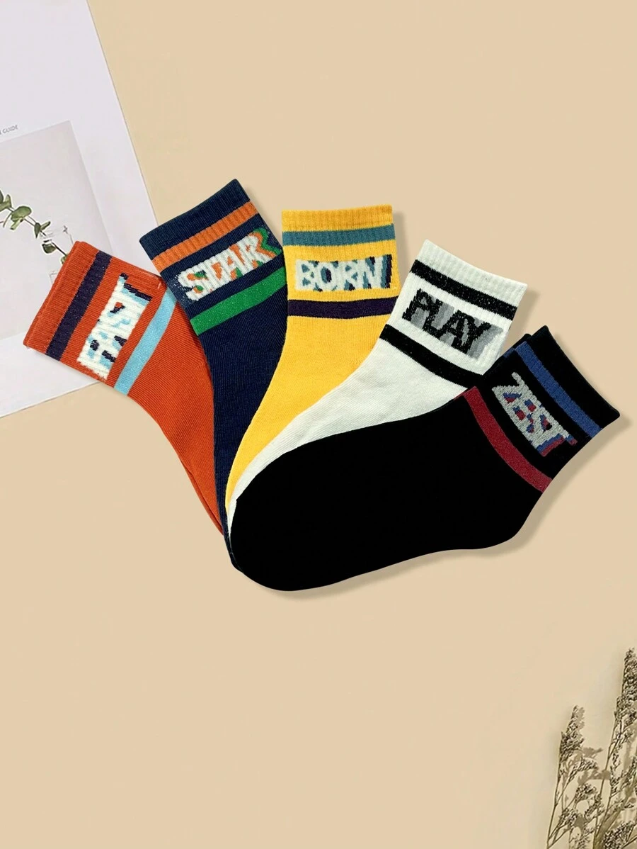 5 đôi tất dài đến bắp chân in họa tiết chữ nhiều màu thời trang cá tính dành cho nữ - Nhiều màu - Xem 1