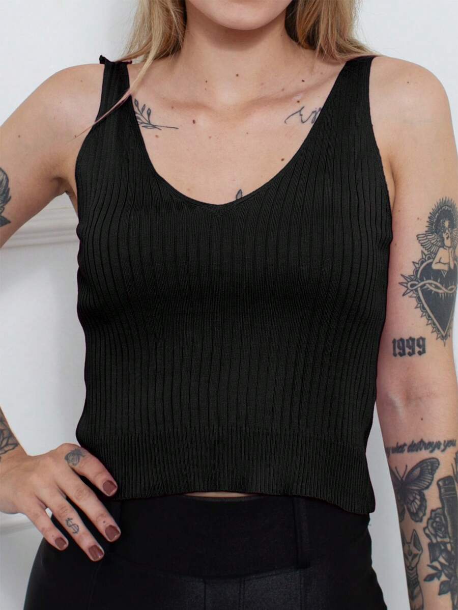 Women Knit Tops - 黑色 - 查看 1