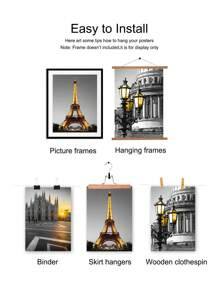 3 件套現代建築牆藝術繪畫艾菲爾鐵塔大地標旅行海報帆布印刷黑白黃色圖片適合客廳、臥室、宿舍、辦公室、家居裝飾 - 杏色 - 查看 5