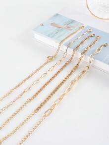 1set Vintage Fashionable Personalized Minimalist Alloy & Rhinestone Decor Heart Bracelet Set - Yellow Gold - View 7