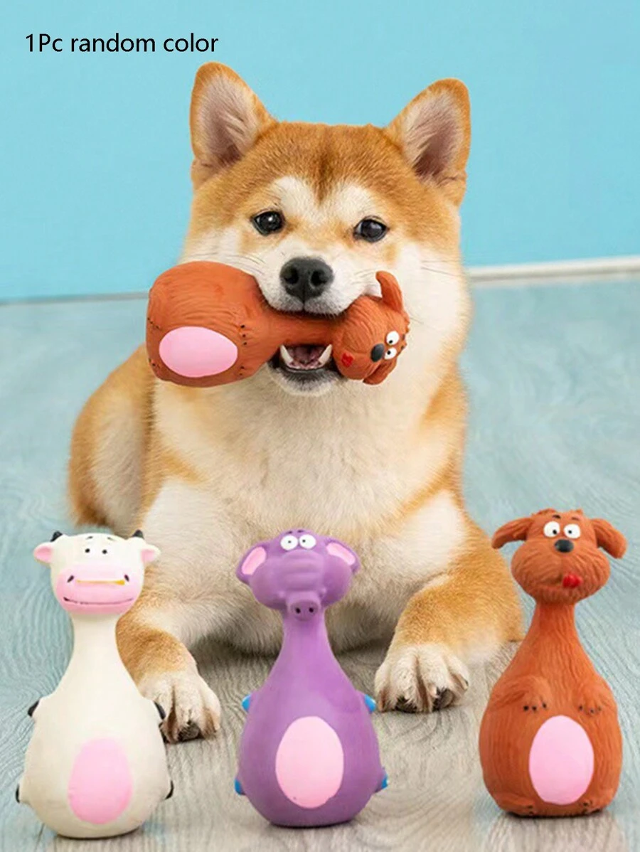 1 件乳膠寵物玩具卡通動物形狀吱吱作響的貓狗玩具,顏色隨機 - 彩色 - 查看 1