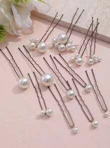 12pcs Faux Pearl Decor Hair Clips, Versatile Hair Accessories Suitable For Bride, Daily Wear & Wedding