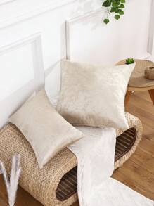 Miater 1pc Geometric Jacquard Pillow Cover Made Of Simulated Silk - Beige - View 7