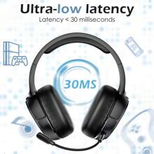 EasySMX V10W 无线耳机 2.4GHz/BT PC 游戏耳机兼容 PS4//NS/Steam 平台/智能手机，带可拆卸麦克风，黑色 - 黑色 - 查看 5