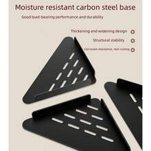 北歐風格核桃木三角浴室架,角落置物架適用於洗髮水,沐浴露,不需打孔安裝 - 黑色 - 查看 6
