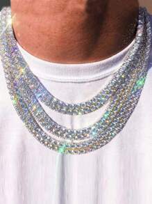 kuuioe 1pc Square Shape Inlaid Diamond Super Flash Punk Gothic Style Necklace/bracelet Suitable For Men And Women, Hip Hop Neutral Evening And Various Occasions, Fashion Accessories, Daily Wear Jewelry