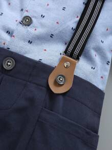 SOLOCOTE 男嬰紳士正裝套裝,適合婚禮、洗禮儀式、特殊場合；連結襯衫 & 吊帶褲 & 領結套裝 - 藍色 - 查看 6